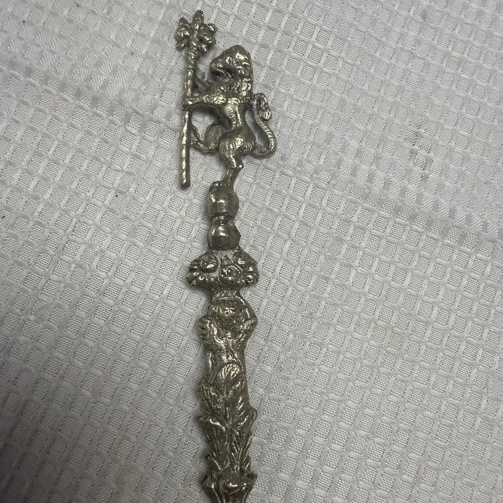 Rare Vintage Italian Large Silver Plated Intricate Designed Serving Fork Cherub
